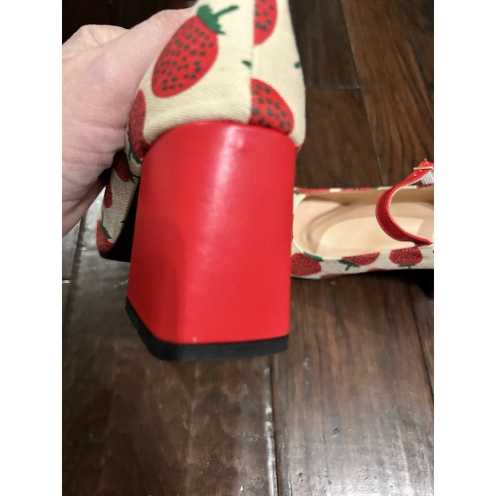 Strawberry Pattern Square Toe Chunky Heeled Mary Jane Pumps Sz 8 - Picture 10 of 12